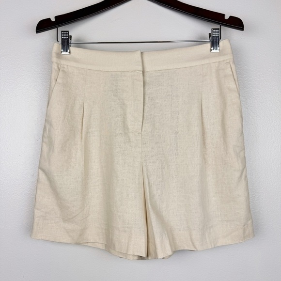 J. Crew Elastic Back Linen Blend Pleated Shorts Cream Size 6/S NWOT - Picture 2 of 6